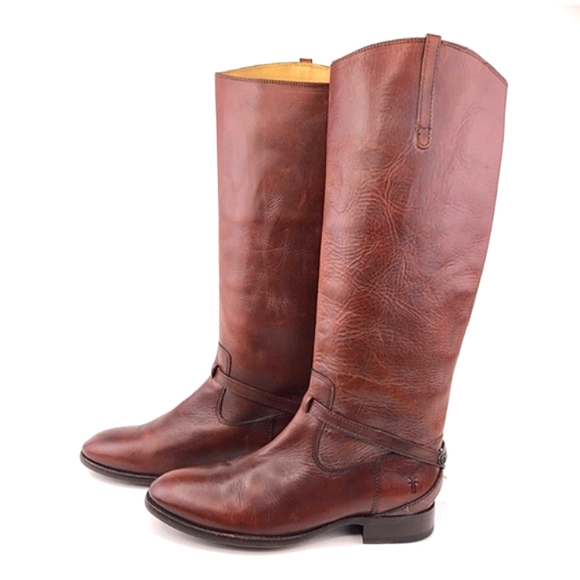 FRYE Lindsay Plate Crisscross Distressed Tall Pull-On Riding Boots EUC - Picture 3 of 13